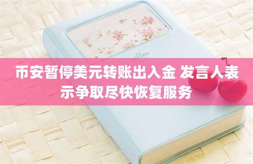 币安暂停美元转账出入金 发言人表示争取尽快恢复服务