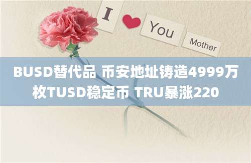 BUSD替代品 币安地址铸造4999万枚TUSD稳定币 TRU暴涨220