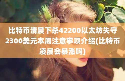 比特币清晨下杀42200以太坊失守2300美元本周注意事项介绍(比特币凌晨会暴涨吗)