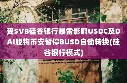 受SVB硅谷银行暴雷影响USDC及DAI脱钩币安暂停BUSD自动转换(硅谷银行模式)