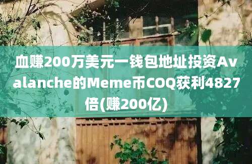 血赚200万美元一钱包地址投资Avalanche的Meme币COQ获利4827倍(赚200亿)