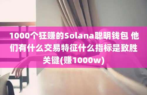 1000个狂赚的Solana聪明钱包 他们有什么交易特征什么指标是致胜关键(赚1000w)