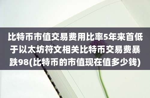 比特币市值交易费用比率5年来首低于以太坊符文相关比特币交易费暴跌98(比特币的市值现在值多少钱)