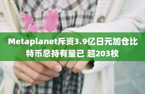 Metaplanet斥资3.9亿日元加仓比特币总持有量已 超203枚