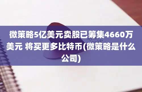 微策略5亿美元卖股已筹集4660万美元 将买更多比特币(微策略是什么公司)