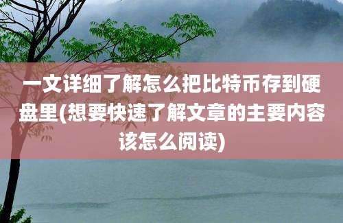 一文详细了解怎么把比特币存到硬盘里(想要快速了解文章的主要内容该怎么阅读)