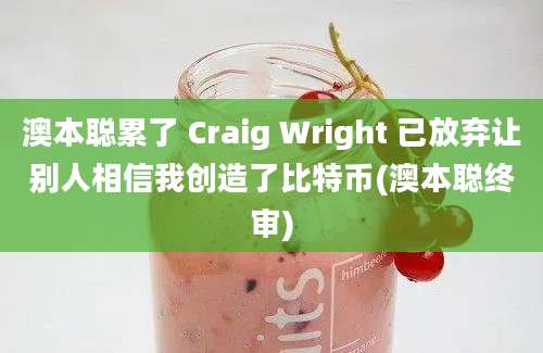 澳本聪累了 Craig Wright 已放弃让别人相信我创造了比特币(澳本聪终审)