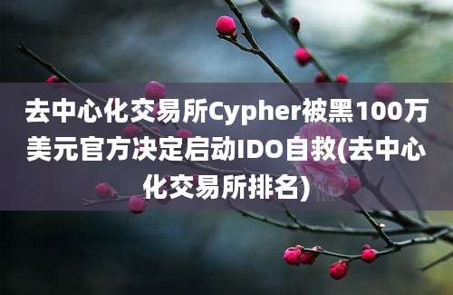 去中心化交易所Cypher被黑100万美元官方决定启动IDO自救(去中心化交易所排名)