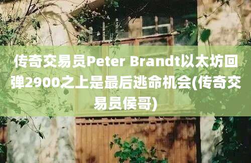 传奇交易员Peter Brandt以太坊回弹2900之上是最后逃命机会(传奇交易员侯哥)