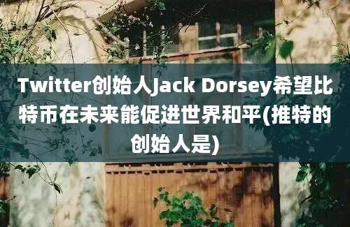 Twitter创始人Jack Dorsey希望比特币在未来能促进世界和平(推特的创始人是)