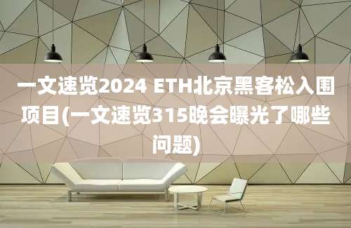 一文速览2024 ETH北京黑客松入围项目(一文速览315晚会曝光了哪些问题)