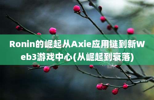 Ronin的崛起从Axie应用链到新Web3游戏中心(从崛起到衰落)