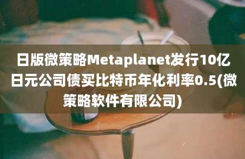 日版微策略Metaplanet发行10亿日元公司债买比特币年化利率0.5(微策略软件有限公司)